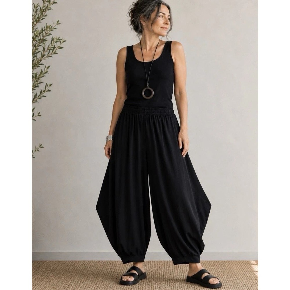 Bryn Walker Balloon Lantern Pants Bamboo Cotton Women XL Black Relaxed Lagenlook